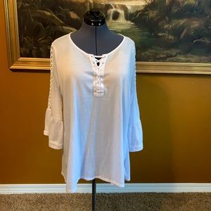 White Lace Up Shirt 3/4 bell sleeve Women nfs / gifted!